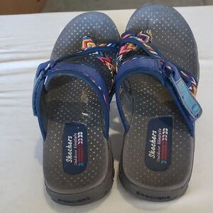 Skechers Gray Sandals with Blue and Multicolor Chevron Straps